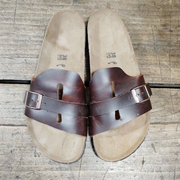 Birkenstock Papillo W7 M5 Narrow Sandals Brown Leather Slides Shoe Buckle - Picture 1 of 6